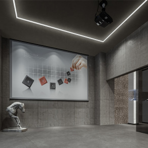 北欧水泥灰公司接待室 影音室 演播厅 创意雕塑